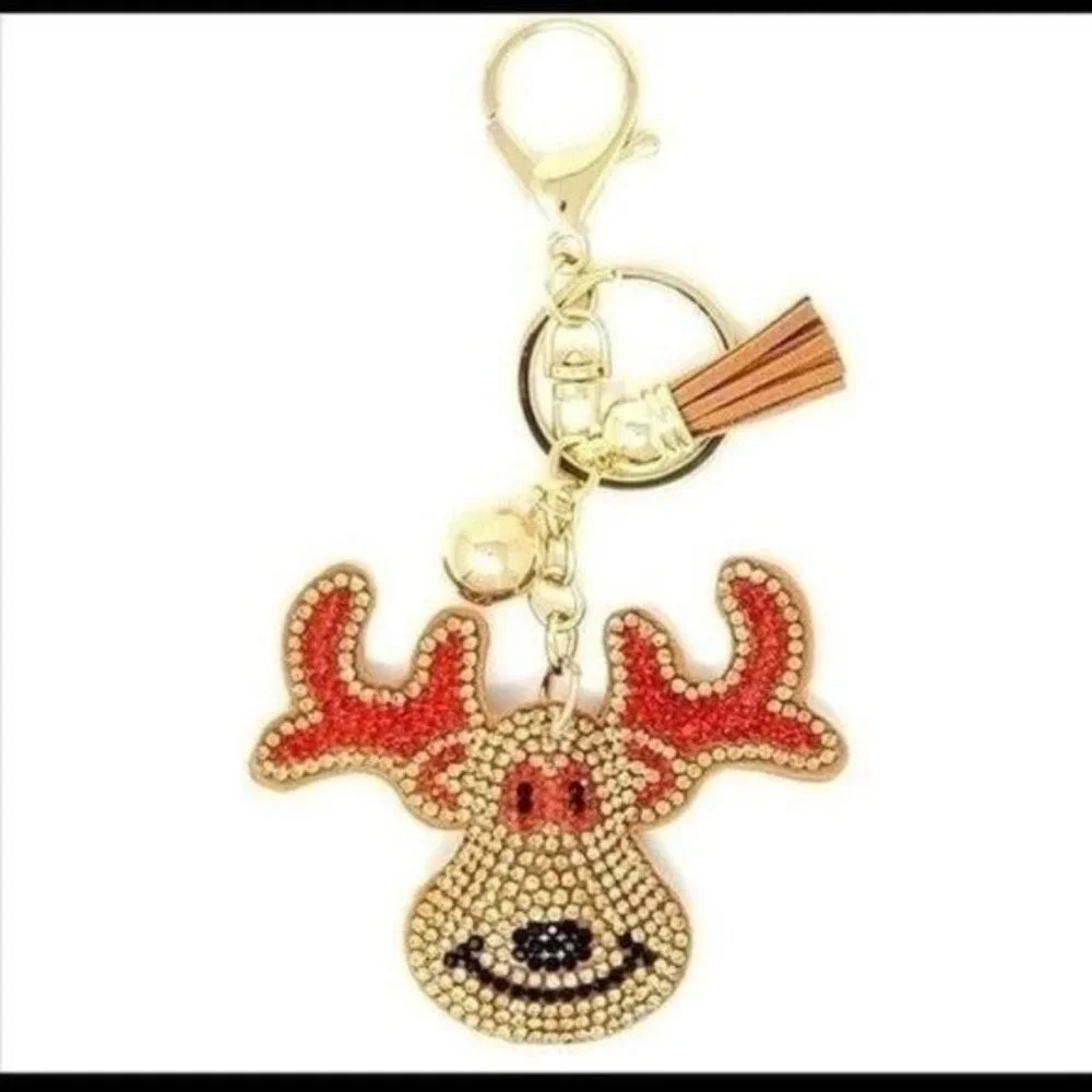 RHINESTONE REINDEER PUFFY KEYCHAIN/CHARM-NEW